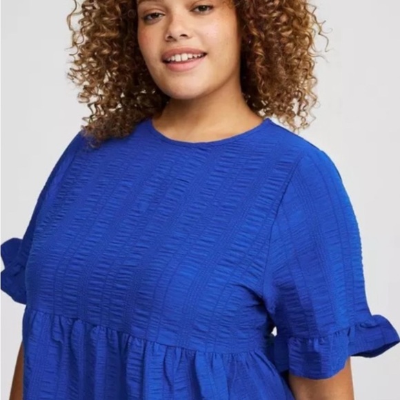 Torrid Woven Tiered Short Flutter Sleeve Babydoll Swing Mini Dress Royal Blue 4X - Picture 7 of 10